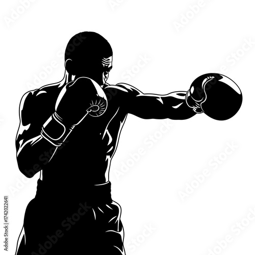 Powerful silhouette of boxer throwing a punch with intense focus - perfect for fitness, sports, and determination themes in your next project