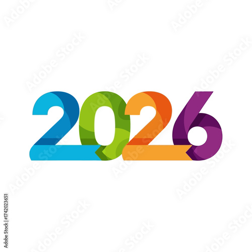 Colorful 2026 year design with vibrant hues and modern style for future events.