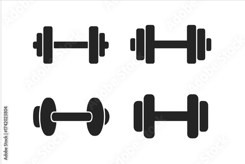 Dumbbell icon vector set. Weight training symbol for fitness and bodybuilding. Muscle lifting glyph for gym workout. Barbell equipment illustration for health and exercise.