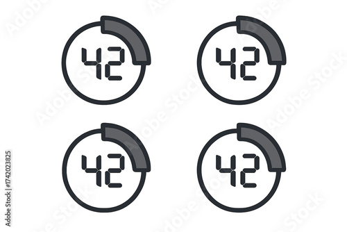 Countdown timer icon with 42 seconds. Digital clock counter. Vector stopwatch symbol for sport game score. Chronometer graphic element. Circular loading progress bar. UI UX.