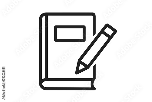 Edit book icon. Pencil writing on a notebook. Concept of learning, education, documentation, correction, proofreading. Sign a contract or report. Homework or study symbol.