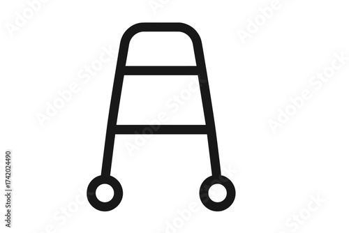 Walker with wheels icon. Rollator for seniors. Mobility aid for elderly and disabled people. Medical equipment for rehabilitation. Walking frame vector symbol for accessibility.