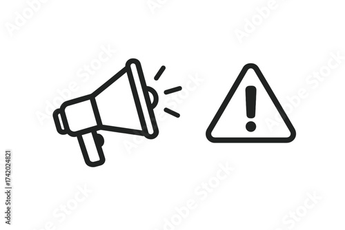 Megaphone with an important message and attention warning sign. Alert notification concept. Breaking news or public announcement with a loudspeaker. Danger, emergency, or safety vector icon.