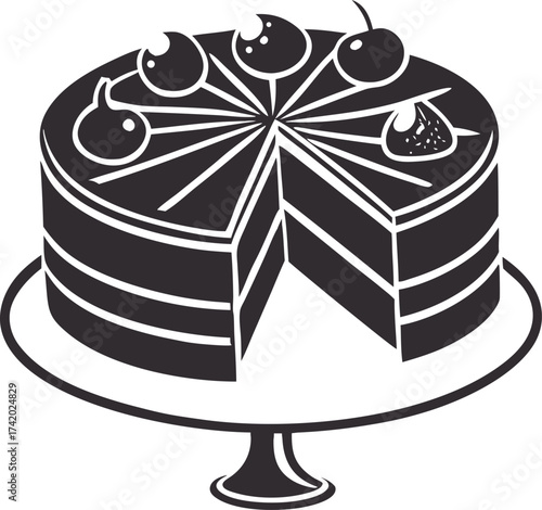 Cake with Cream and Chocolate. Cake Vector illustration Silhouette