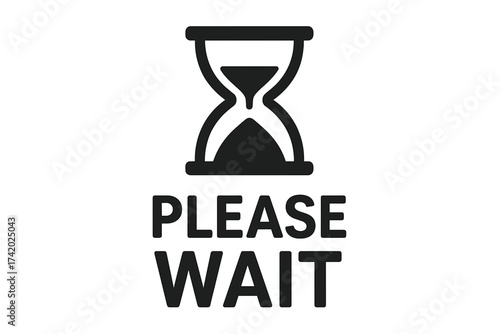 Please wait loading screen banner with hourglass icon. Vector illustration of a waiting sign symbol. Concept of patience, delay, time out, and progress indication design.