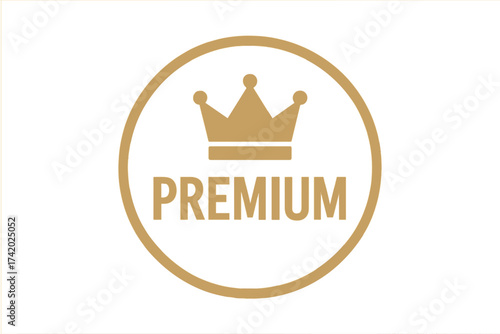 Premium quality golden stamp with crown. Vector icon for luxury brand. Exclusive product label. Best choice symbol. VIP member badge. Guarantee seal for top service or goods.