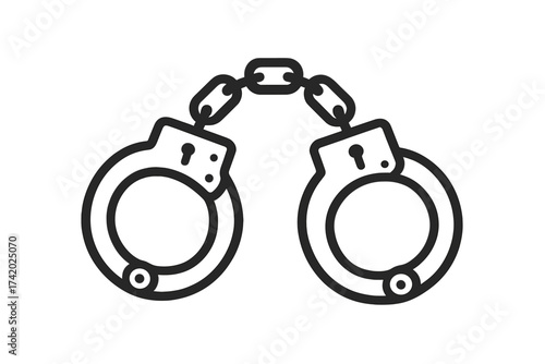 Police handcuffs icon. Vector line art illustration of arrest and crime symbol. Concept for law, justice, punishment, prison, and security. Criminal restraint equipment isolated.