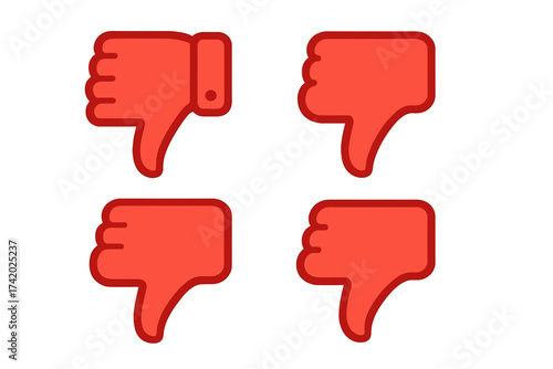 Dislike thumb down icon set vector collection. Negative feedback, rejection, and disapproval symbol. Social media bad review, unlike button, or voting no gesture illustration.