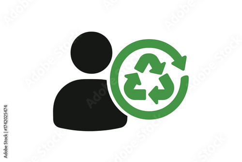 User profile with go green recycling symbol. Environmental responsibility concept for sustainability. Eco-friendly consumer icon for waste management and conservation.