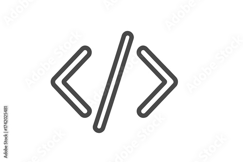 Code icon for web development and programming. Software engineering symbol. HTML tag, script, and coding language sign for app developer. Computer science vector graphic element.