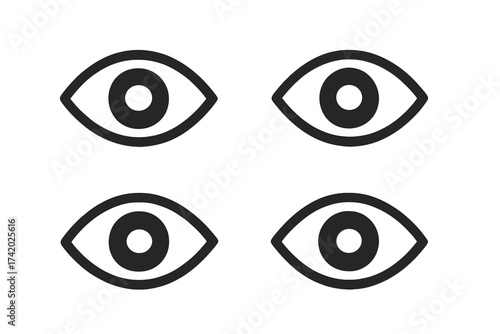 Minimalist Eye Symbol Collection. Surveillance, Watchful Eye, Observation Concept, Vision and Security. Simple Black Outline Icon Set. Monitoring, Privacy, See and View. Vector Illustration Isolated