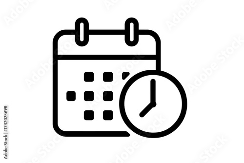 Calendar and Clock Icon for Scheduling Appointments. Modern Vector Illustration of Time Management, Meeting Planning, Event Reminder, Office Organizer, Deadline Concept, Transparent Background