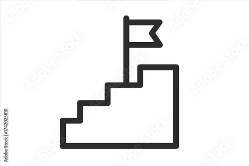 Achievement icon, stairs with flag, stairway to success, winner podium, goal and ambition symbol, minimal outline vector, career progress step, milestone, motivation, business growth, leadership