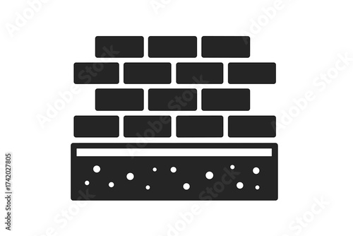 Wall and foundation icon. Brickwork and concrete base symbol. Construction industry graphic. Building materials vector illustration. Masonry, architecture, stability concept.