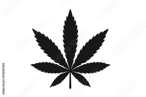 Cannabis marijuana leaf vector icon. Black silhouette of a weed leaf. Symbol for medical or recreational use. Hemp plant graphic illustration for drug or legal concepts.