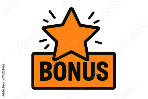 Bonus vector icon with star. Extra prize reward symbol for promotion. Special offer marketing label. Gift sticker for sale or loyalty program. Winner achievement banner design.