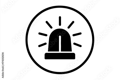 Emergency flasher siren icon. Police and ambulance light symbol in circle. Alert vector sign concept. Alarm warning signal for fire department or medical vehicle illustration.