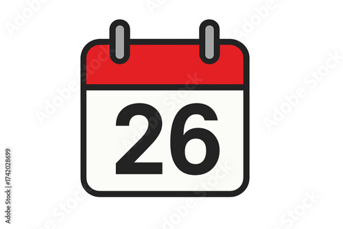 January 26 calendar icon. Vector for Australia Day, Republic Day India. Date 26 symbol. Schedule, appointment, event reminder. Daily planner illustration. Deadline concept.
