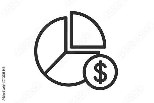 Market share icon with a dollar symbol. Business and finance concept. Vector for financial analysis, profit, revenue, and statistics. Economic data infographic element.