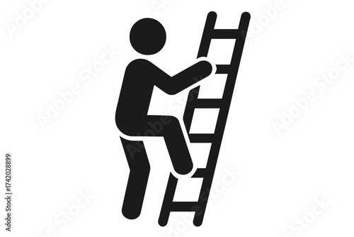 Career ladder icon. Metaphor for business success, promotion, and personal growth. Person climbing up symbolizes ambition, progress, and achievement. Step-by-step development.