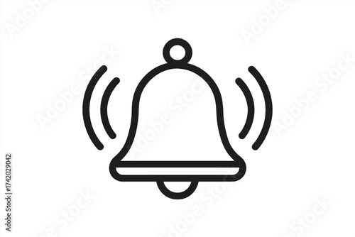Ringing bell icon. Vibrating notification alert symbol. Black minimalist outline vector illustration for alarm, reminder, caution, warning, interface, notification, app, attention, mobile UI.