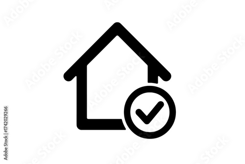 House safety check mark icon, home quarantine secure symbol, stay home stay safe vector, isolated verification house sign, approved property, covid lockdown protection, simple self isolation emblem