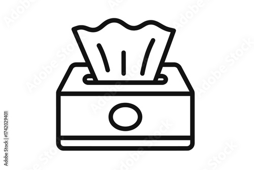 Tissue box icon, paper napkins dispenser, outline vector illustration, hygiene supplies design, tissue container symbol, linear pictogram, sanitary napkin box, black and white isolated clipart