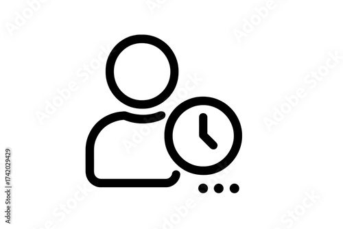 User with clock icon, waiting time concept, time management, appointment schedule, line queue, business deadline, pending tasks, outline symbol, vector illustration, transparent background
