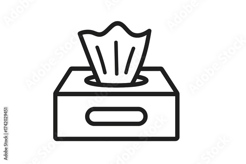 Tissue box icon, paper napkins container, hygiene soft tissues, rectangular dispenser, outline vector illustration, household cleaning supply, bathroom kitchen essentials, simple black line graphic