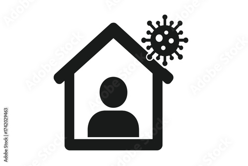 Self-isolation icon for pandemic virus protection. Stay home for quarantine concept. Social distancing sign for coronavirus COVID-19 safety. Health care vector pictogram symbol.