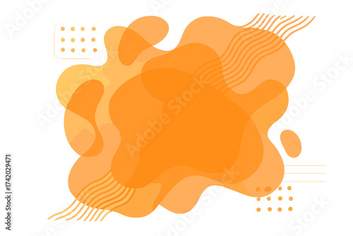Abstract orange fluid shape background with transparent elements, modern liquid gradient design, wavy lines, geometric dotted accents, versatile vector illustration for banners, presentations, covers