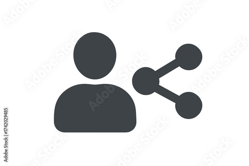 Social user share symbol vector icon. Profile avatar with share network nodes. Concept for social media, interaction, communication, teamwork, connection, sharing, internet community, online network.
