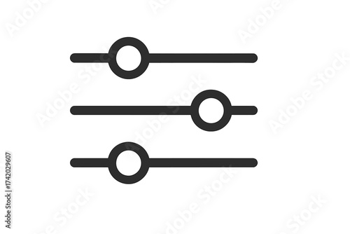 Settings icon with adjustment sliders. Control panel for user interface. Filter button symbol for web and apps. Options, preferences, and level parameters vector graphic.