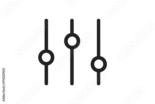 Settings sliders adjustment icon. Vector control panel with level knobs for ui and web design. Filter, equalizer, or parameter symbol. Simple flat line graphic for options menu.