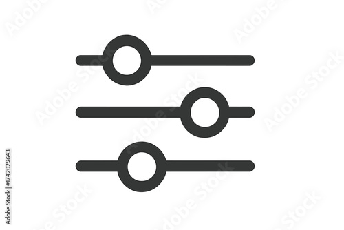 Settings sliders vector icon for UI UX design. Adjustment, filter, and control panel symbol. Equalizer levels graphic element for app or website interface button.