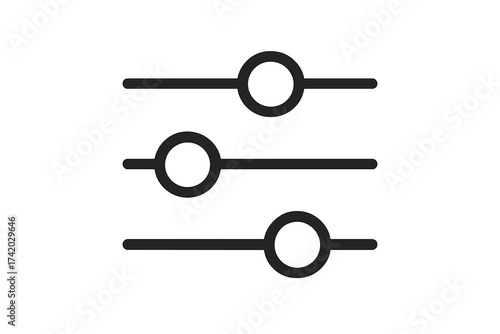 Minimalist adjustment sliders icon vector, settings control interface symbol, user experience customization button, simple black UI design, transparent background, graphic resource for web and apps