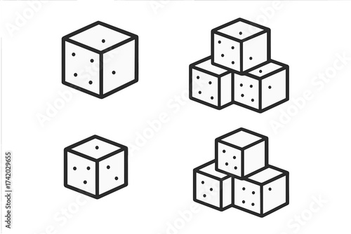 Realistic Isometric Sugar Cubes Icon Set Vector Illustration. Transparent Background Sweet Food Symbol. Pile Stack Loose Arrangement. Minimal Line Art Isolated Design for Cafe Restaurant Cafe