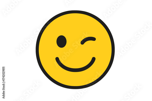 Winking face emoji vector icon. Smiley character with a fun, happy expression. Cheerful yellow emoticon for chat or communication. Positive emotion symbol. Flat illustration.