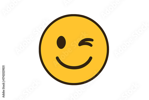 Winking face emoji vector icon. Smiley emoticon illustration. Happy yellow character smiling and flirting. Cute friendly emotional expression symbol for communication concept design.