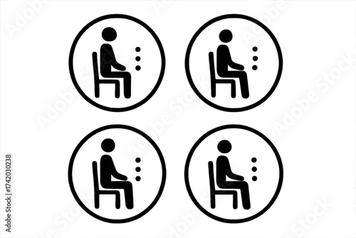Business training, workshop and seminar icon set. Vector pictogram of a person sitting on a chair. Concept for conference, presentation, meeting, education and communication.