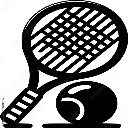 Tennis Match Graphic: a simple illustration of a tennis racket next to a tennis ball. capturing the sport essence