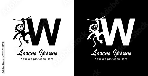 Photography The logo design of a monkey hanging combined with the letter W