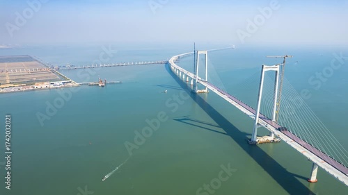 Zhongshan-Shenzhen Bridge Cable-Stayed Sea Crossing China Aerial View Modern Infrastructure Connection