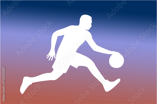 Silhouette of a basketball player dribbling the ball quickly.  a76.eps