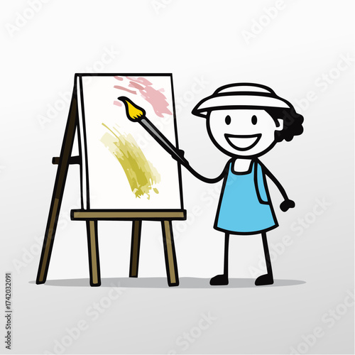 Artistic Creation: An artist, filled with inspiration, paints enthusiastically on a canvas, turning a blank space into a colorful display of art.