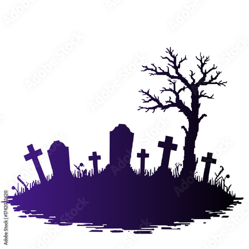 Pixel Art Haunted Graveyard Silhouette