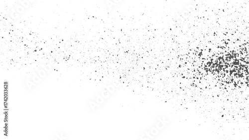 Abstract grain noise particles background with distressed grunge overlay vector. Rusted grunge texture vector with grainy dust particles and distressed white background. 