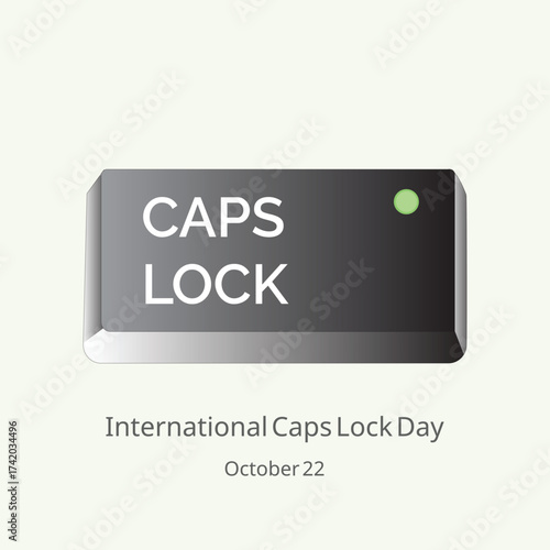 International Caps Lock Day vector, illustration. Caps lock key with green light on.