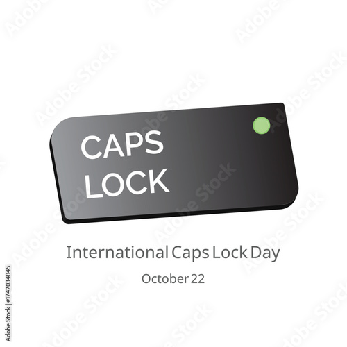International Caps Lock Day vector, illustration. Caps lock key with green light on.