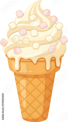 Vector Illustration Marshmallow Swirl Ice Cream Cone